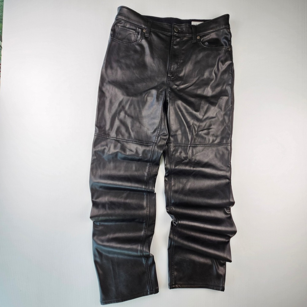 Gap Cheeky Straight High Rise Faux Leather Pants Black Womens 12L 772532-00